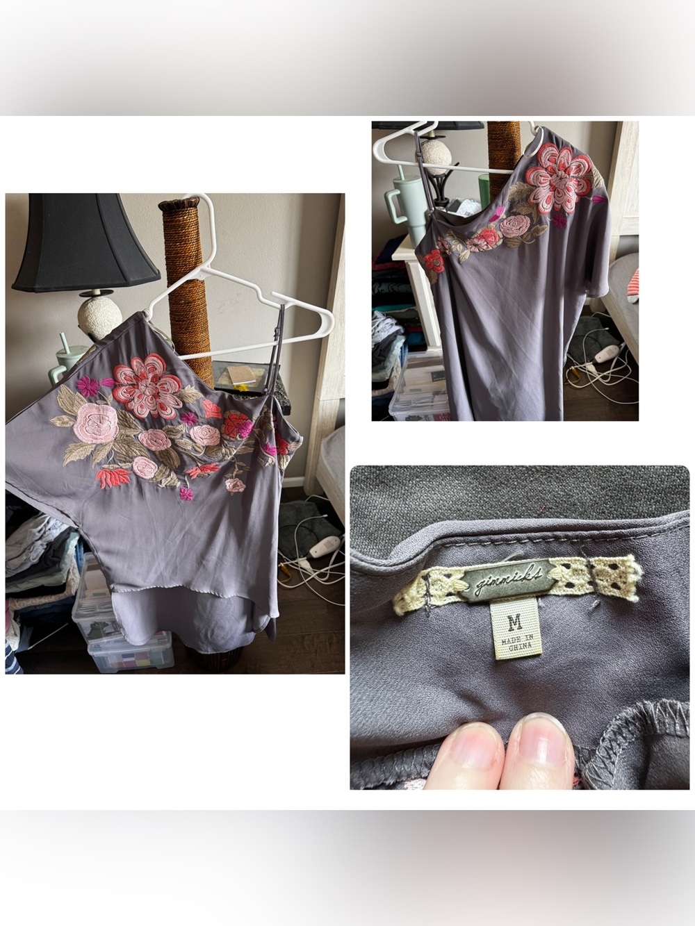 Purple Floral Embroidered high low Women's Top, M